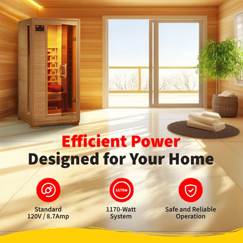 1-2 Person Hemlock Infrared Sauna with 3 Ceramic Heaters