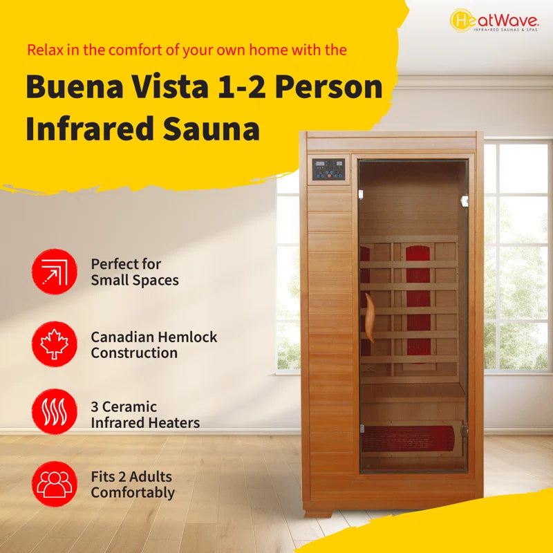 1-2 Person Hemlock Infrared Sauna with 3 Ceramic Heaters