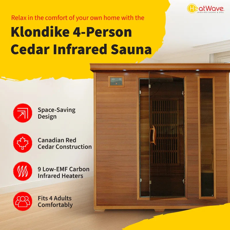 Klondike 4-Person Cedar Infrared Sauna with 9 Heaters