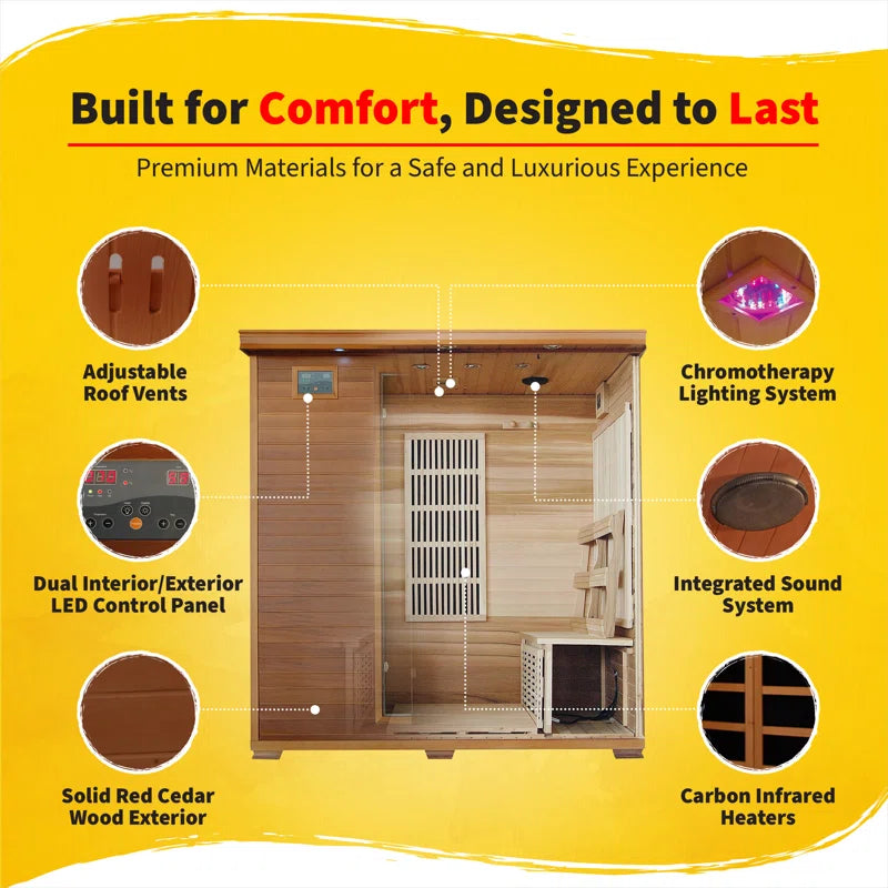 Klondike 4-Person Cedar Infrared Sauna with 9 Heaters