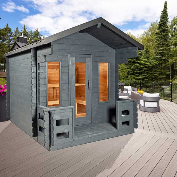 LeisureCraft Georgian Cabin 2–6 Person Outdoor Sauna w/ Porch