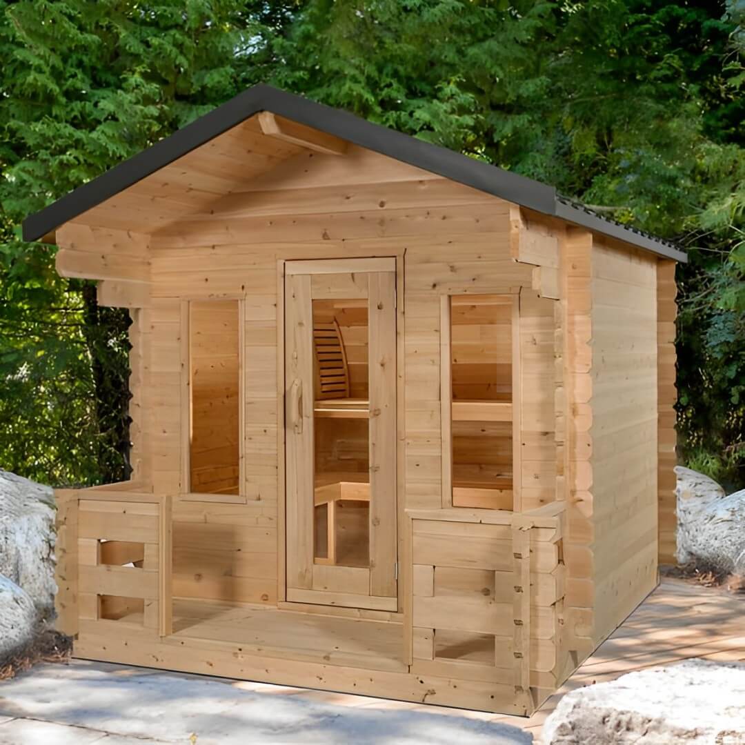 LeisureCraft Georgian Cabin 2–6 Person Outdoor Sauna w/ Porch
