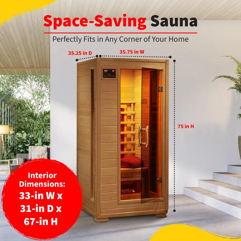 1-2 Person Hemlock Infrared Sauna with 3 Ceramic Heaters